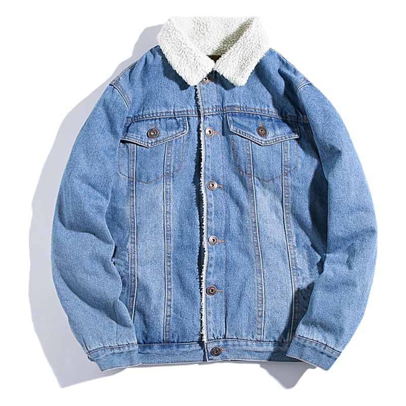 Chaqueta de mezclilla forrada con forro polar de invierno para hombre chaqueta de lana de cordero caliente engrosada Otoño e Invierno suelta más tamaño chaqueta acolchada de algodón