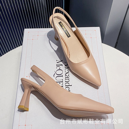 Baotou Backless Women's Shoes 2025 Summer French-style Pointed-toe Sandals with Single Strap and Buckle, Women's Fashionable High-Heel Shoes