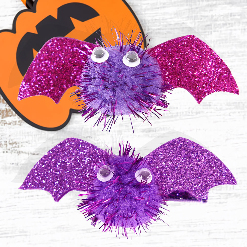 Halloween murciélago pin de pelo día fantasma accesorios de vestuario para niños Halloween negro púrpura alas pin de pelo toque
