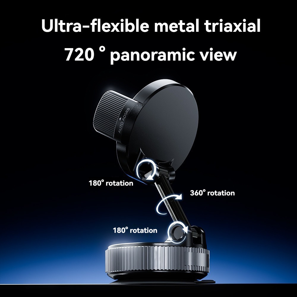 Cross-border car phone holder with magnetic vacuum magsafe, rotatable and foldable suction cup for dashboard mounting