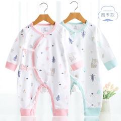 Spring newborn baby butterfly tie baby pure cotton onesie boneless cartoon infant long sleeve monk's robe