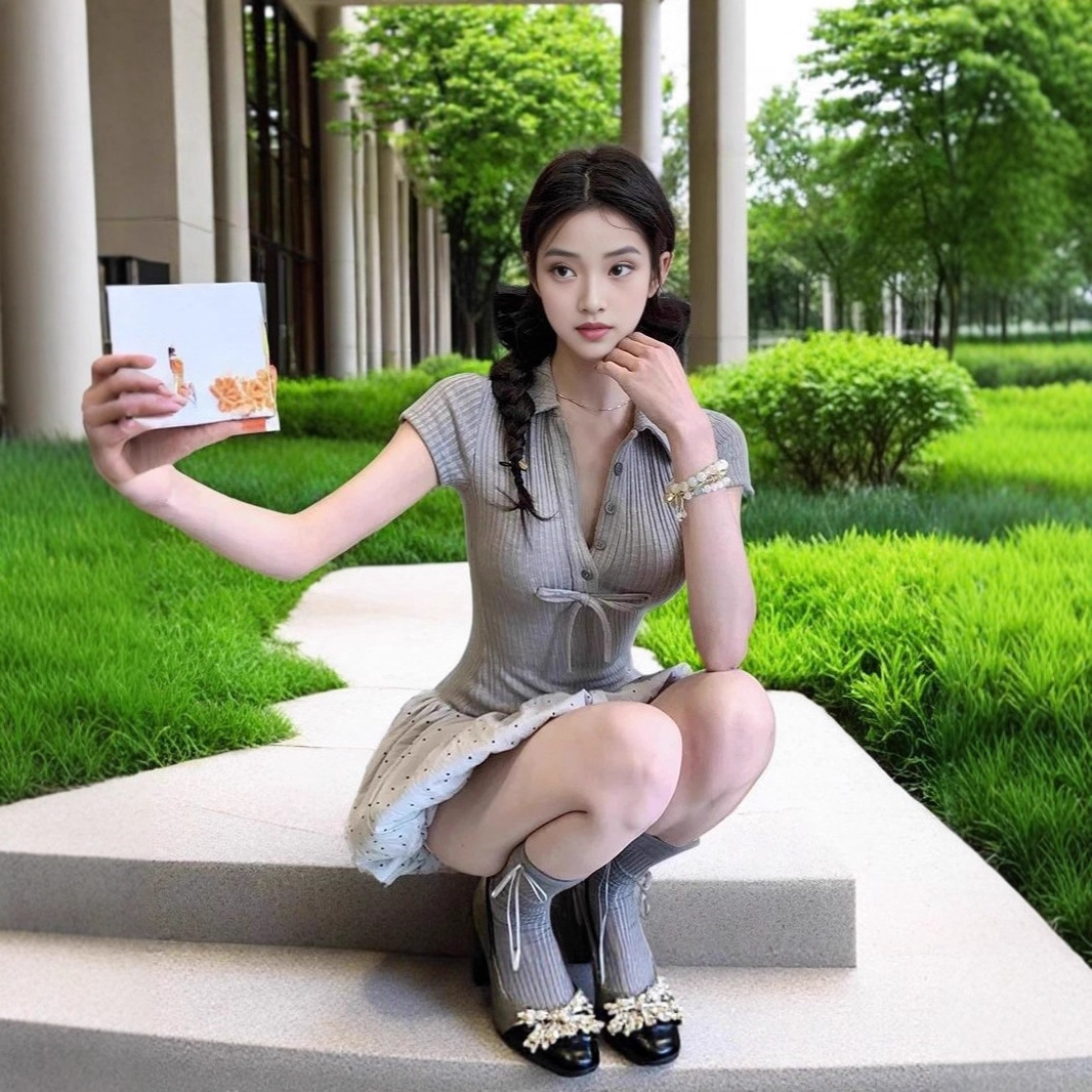 스위트 컬리지 스타일 반팔 슬림 드레스, 스플라이싱 디자인, 틈새 허리 슬리밍 퍼프 스커트 여름