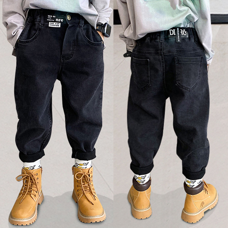 Black children's autumn jeans for boys