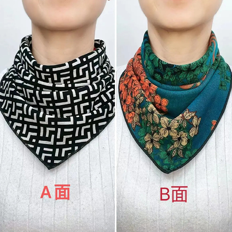 【両面二重ボタン三角タオル】オーストラリア綿秋冬首保護保温マフラー新芳同金ブローチ|undefined