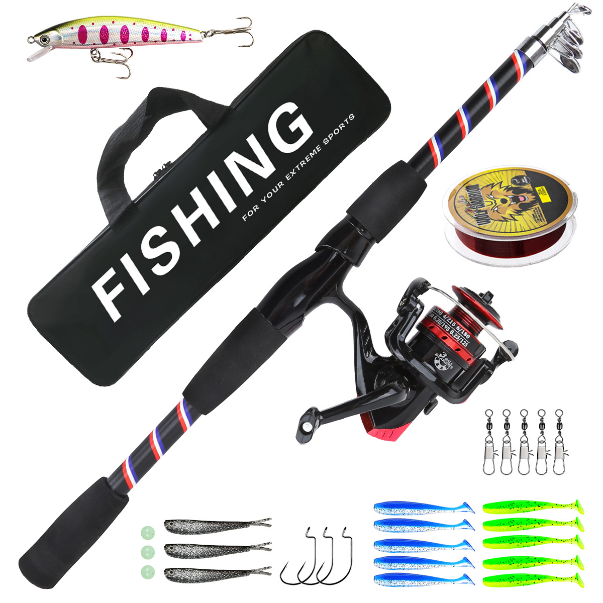 New all-in-one telescopic fishing rod and reel combo, telescopic spinning rod wholesale
