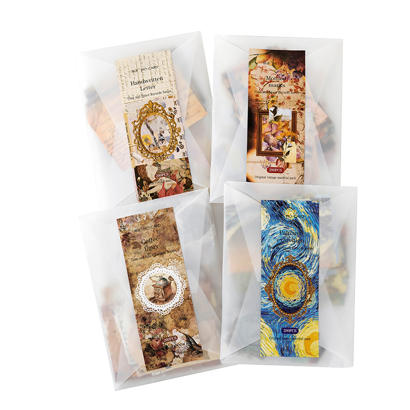Momo material bolsa de espacio-tiempo caligrafía Serie Artística estilo retro diario DIY decorativo Collage base papel 4 modelos