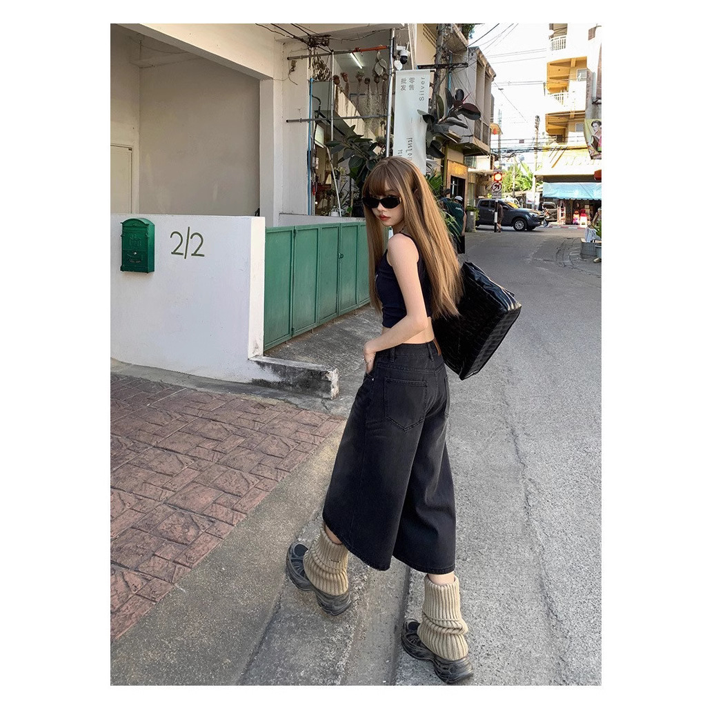 アメリカのレトロなハイウエストのゆったりとしたワイドレギンスと春夏のスリムなストレートのズボンとジーンズの女性