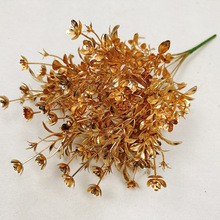 厂家直销仿真花金色花材尤加利年宵花新年福桶装饰配件假花批发
