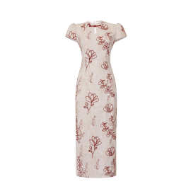 新中式气质国风绣花红色盘扣长款改良旗袍连衣裙