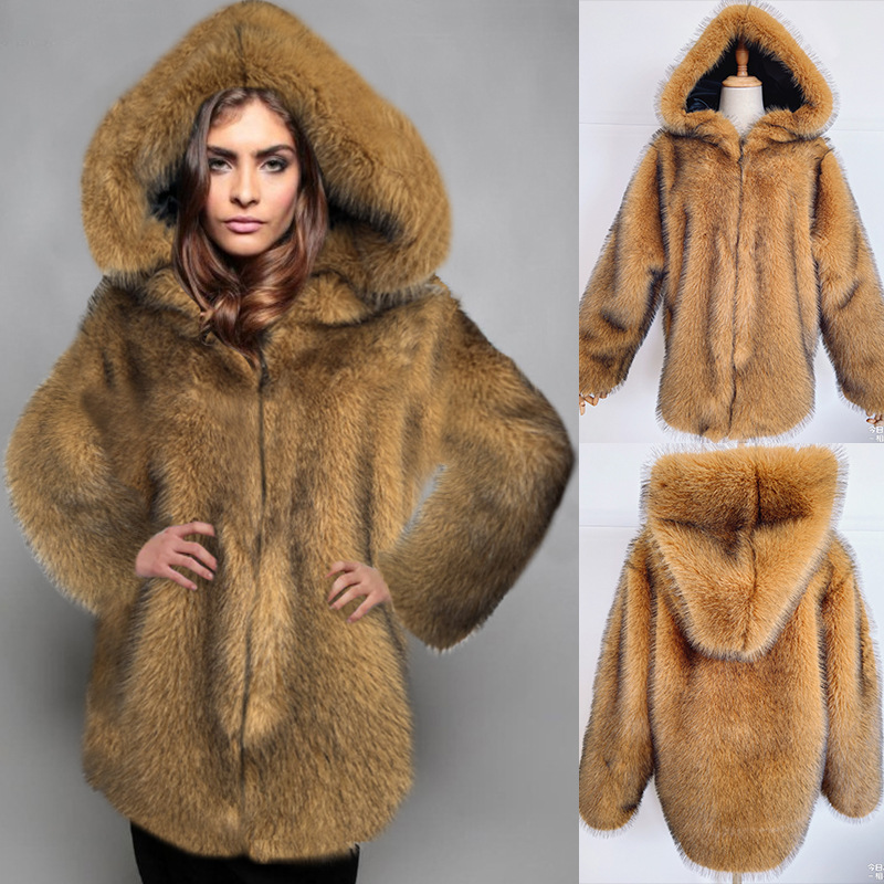 Damesmode-jas van imitatiebont in de lange jas van imitatievossenbont_voghion.com