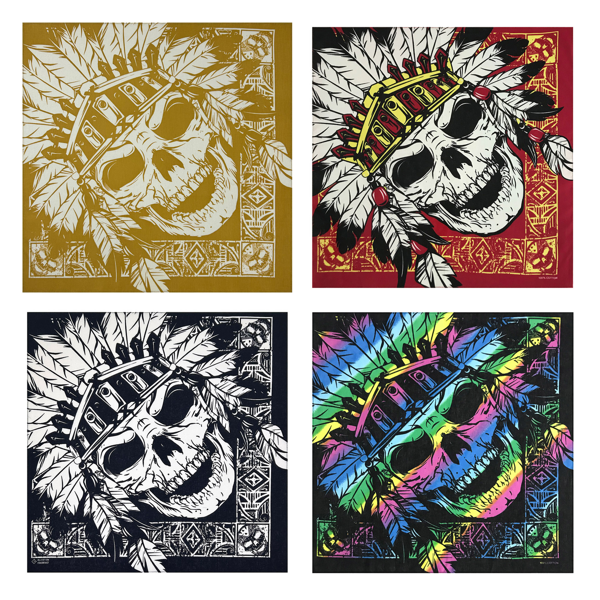 Cotton 54* 54cm Indian Skull Bandana Square Scarf Multifunctional European and American Style Cycling Face Scarf Direct from Factory