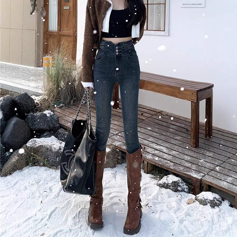 Slim-fit Ultra-high Waist Jeans Women's 2024 Tight Boots High-fit Spring and Autumn Pencil Slim-fit Stretch Jeans