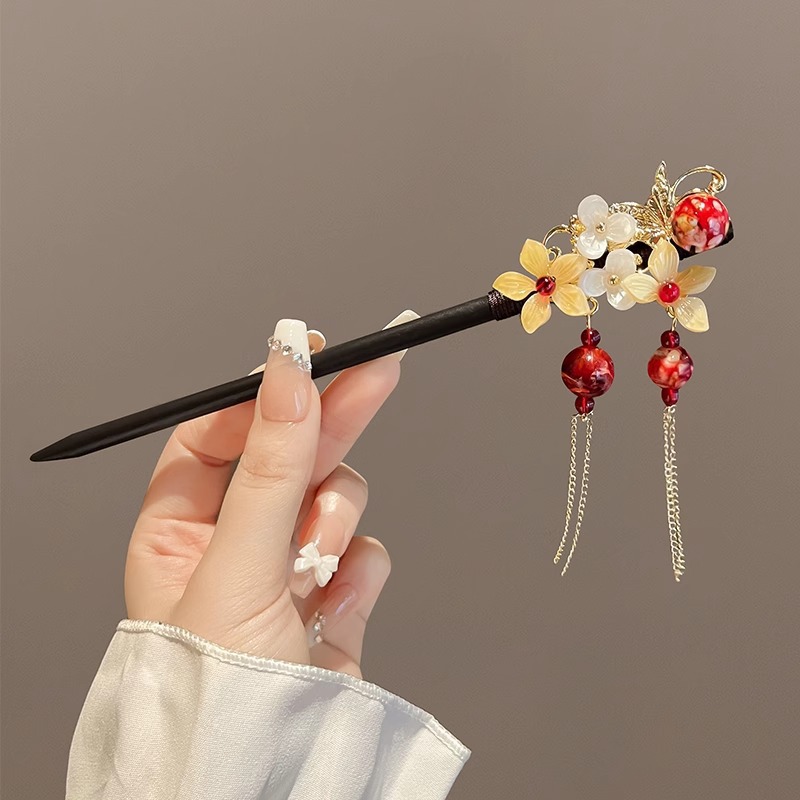 Pinzas de cabello de melocotón para mujeres estilo chino nuevo estilo antiguo acabado pinzas de madera simple y moderno pinzas de cabello de cabello de cabello