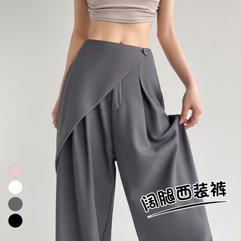 女性用のハイエンドツーピーススーツワイドレッグパンツ、ハイウエストデザイン、ストレートレッグカジュアルスーツフロアレングスパンツ|undefined