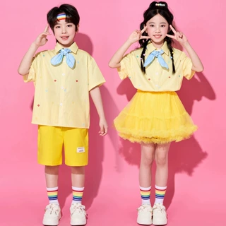 六一儿童小清新演出服小学生幼儿园啦啦队表演服黄色合唱舞蹈服装