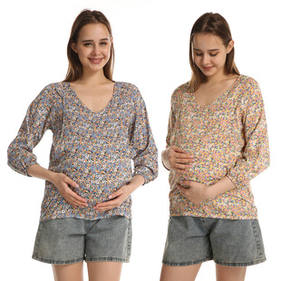 H6001 pregnant mom long sleeve small floral nursing top, AliExpress EBAY Amazon hot sale