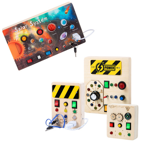 Cross-border new product children's educational early education toys wooden switch socket LED light busy board hands-on wooden toys