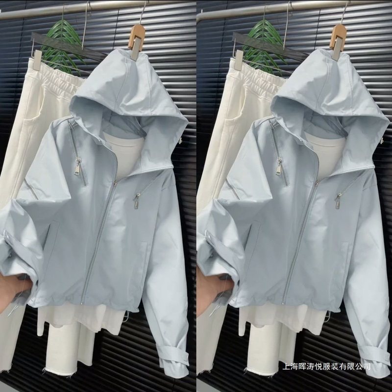 时尚个性拉链连帽外套女2025春季新款设计感休闲百搭冲锋衣夹克潮|undefined