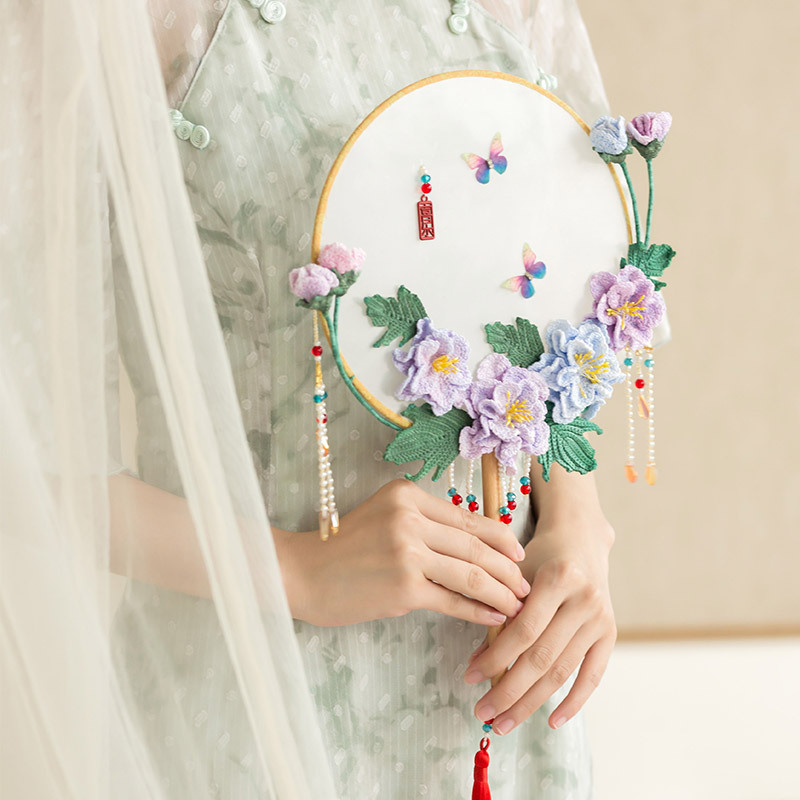 苏苏姐家古韵团花扇diy礼物制作钩针编织棉毛线团材料包譱
