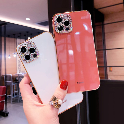 Suitable for Apple 15 mobile phone case, electroplated lens drill, iPhone 14 Promax protective cover, new 13 trendy brand creativity