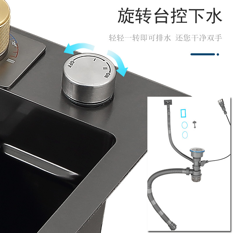 Nano negro cocina vegetal lavado piscina engrosada multi-funcional hecho a mano fregadero de acero inoxidable 304 volando lluvia cascada fregadero traje