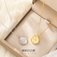 跨境復古925純銀圓牌吊墜項鍊女指南針設計感頸鏈個性疊戴鎖骨鏈