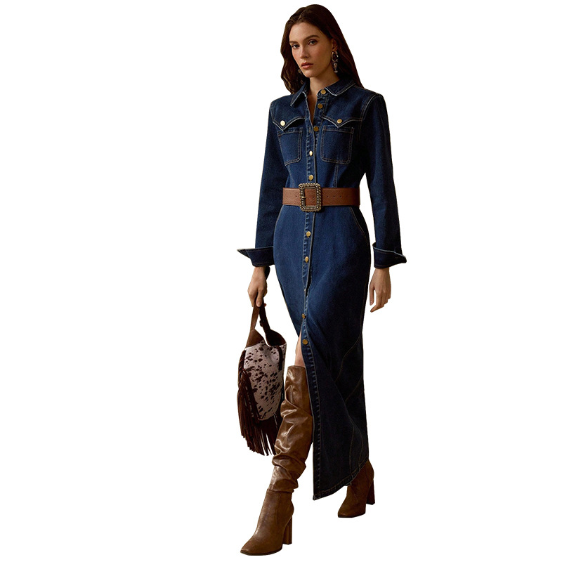 Elegant Women's Long Sleeve Button-down Maxi Dress Casual Boho Chic_voghion.com