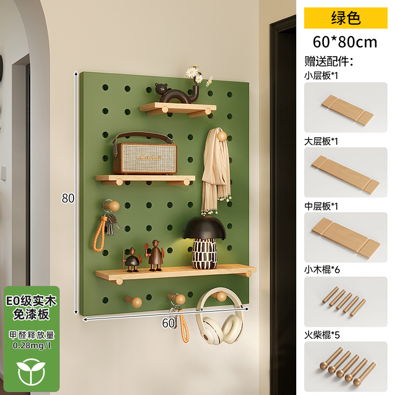 Hoyo de madera de color nuez hoyo tablero estante de madera sólida pared de modelado puerta de entrada de la casa pared detrás de la decoración estante de exhibición