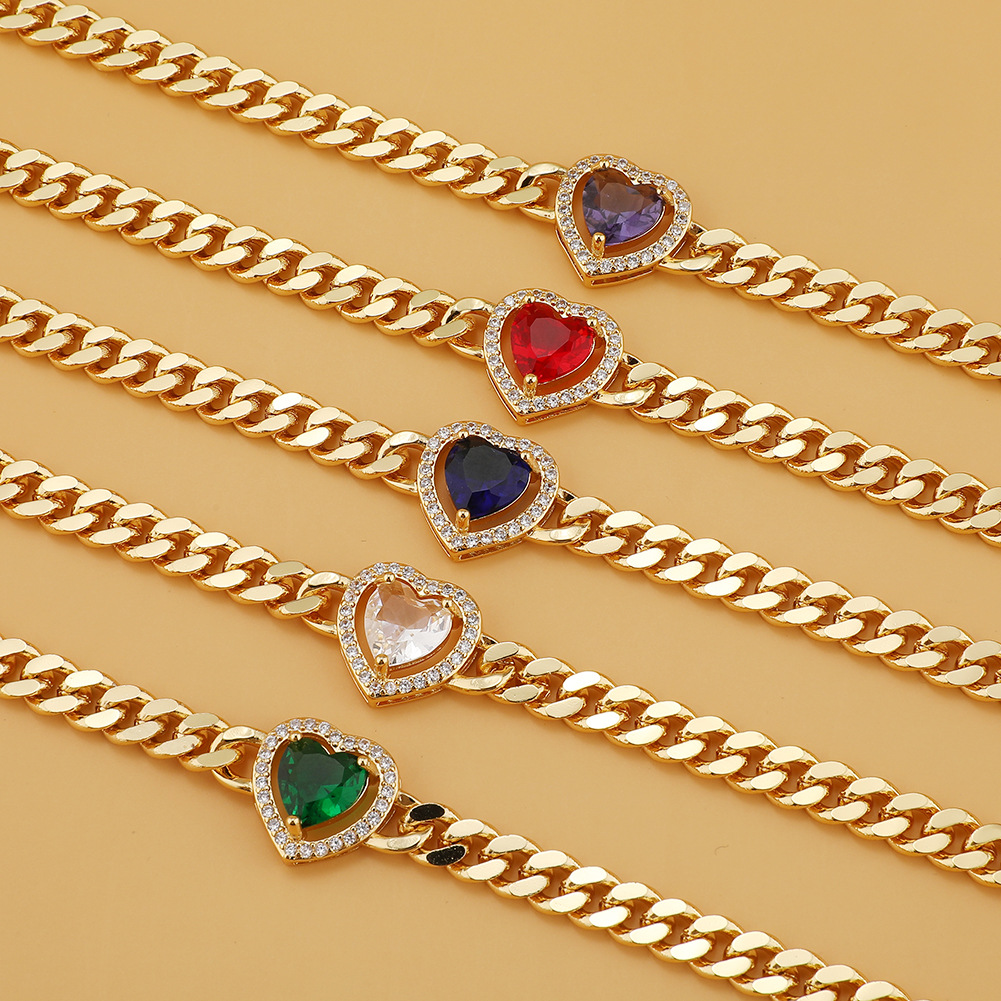 Fashion Heart Shape Copper Plating Zircon Bracelets 1 Piece