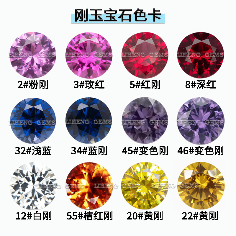 Round Shape 2 #   3 #   5 #   8 #   34 # Red, White, Blue, Yellow, Orange, Red Corundum, Synthetic Red Sapphire, Loose Stone, Artificial Ring Face.