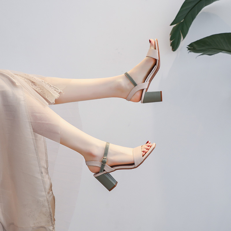 Sandals for Women 2026 Summer New Korean Style Versatile Student Fashion Fairy Style Thick Heel Open Toe One-Strap High Heels