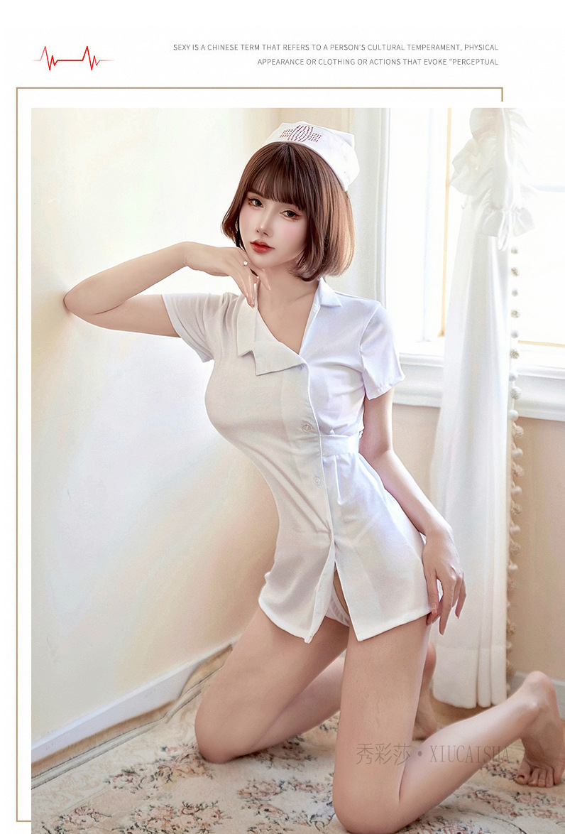 Xiuaisha Nurse Role-Play Lingerie Set, Polyester Uniform Style, One Size Pink — detail image 17