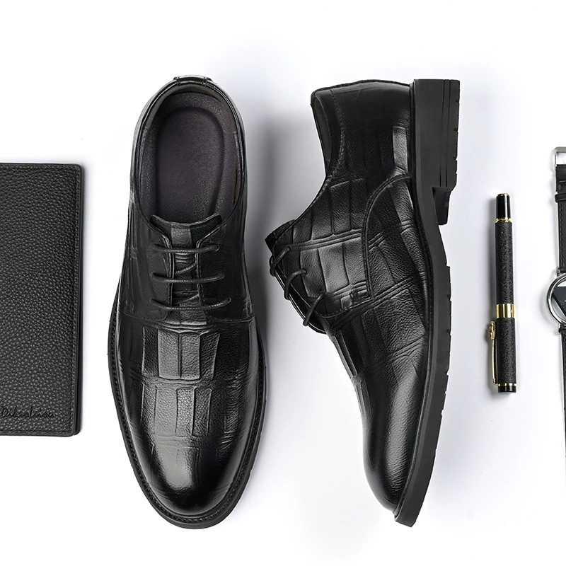 Деловые модельные кожаные туфли, Мужская натуральная кожа, свадебный жених, корейская модная Молодежная дышащая британская Осенняя черная повседневная обувь