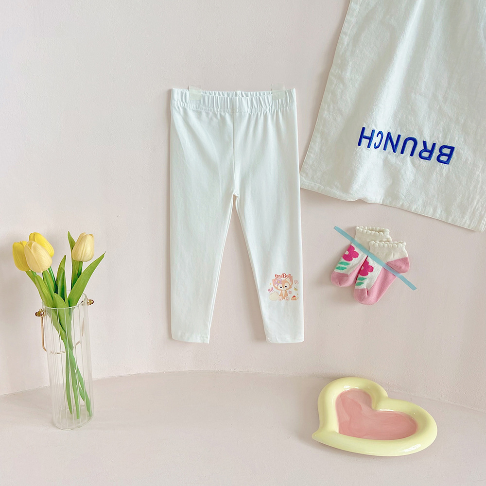 Las niñas impresas polainas ropa exterior delgada 2023 primavera y verano nuevos pantalones cortos de dibujos animados aodale algodón pantalones del todo-fósforo