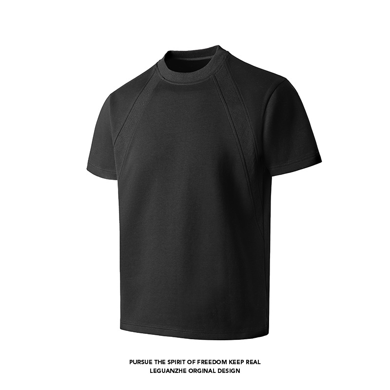 Cleanfit American Heavyweight Deconstructed Short Sleeve Men's Summer Boxy Fit T-Shirt Air Layer Patchwork Gray Top_voghion.com