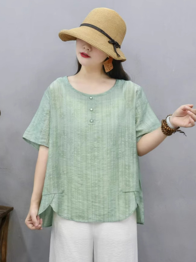 Transfronterizo 2025 primavera y verano nueva camiseta de mujer china impresa de manga corta camiseta de mujer de verano collar redondo literatura y arte image 1