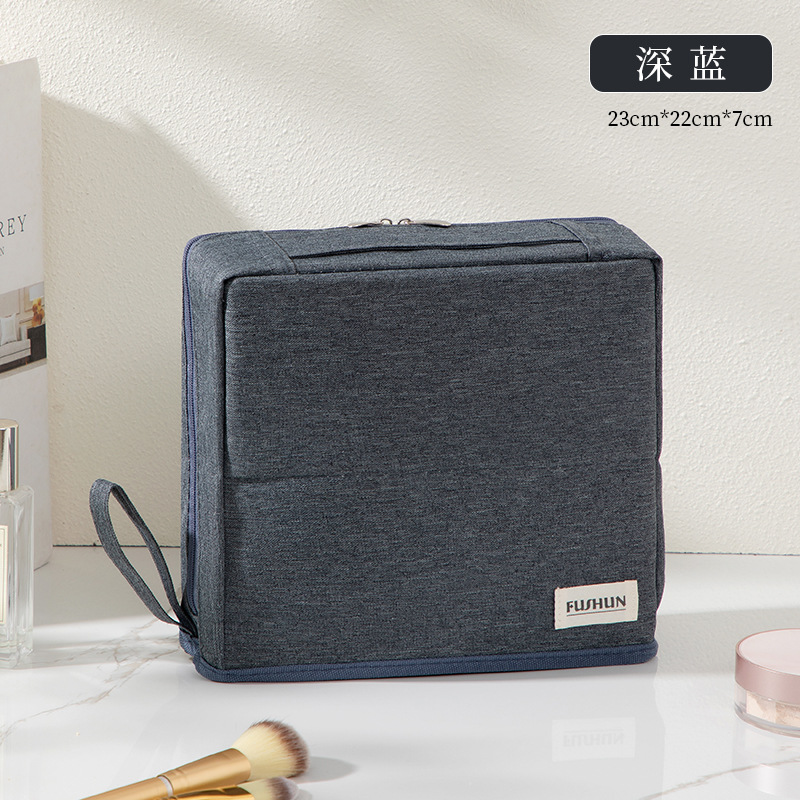 2025年新型PU化粧ポーチ 大容量 ハンドバッグ型 持ち運び便利 旅行必需品 分割式ペンケース 洗面用具入れ