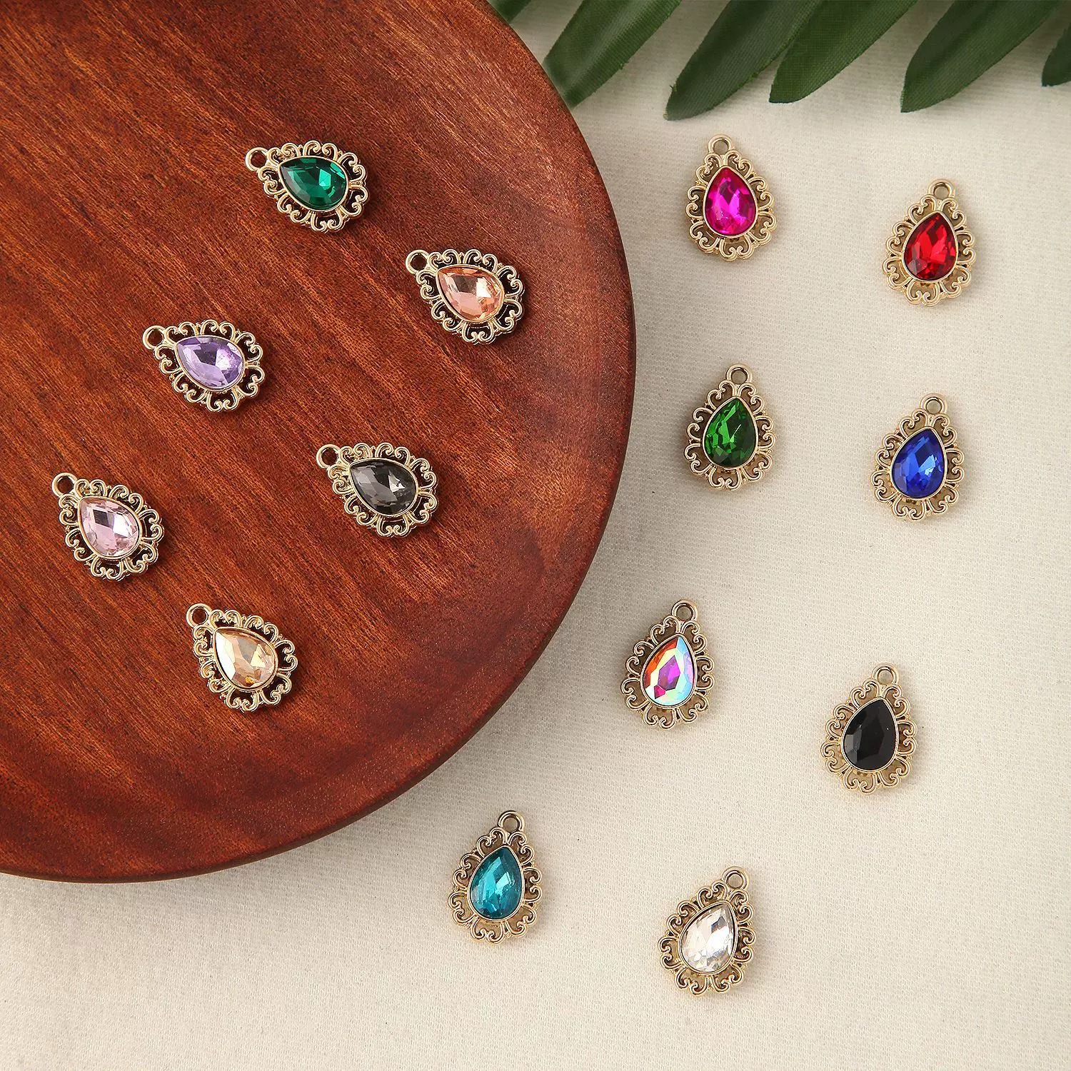 韩版合金花边镶钻水滴吊坠挂件diy手工头饰耳环挂坠配件厂家直销