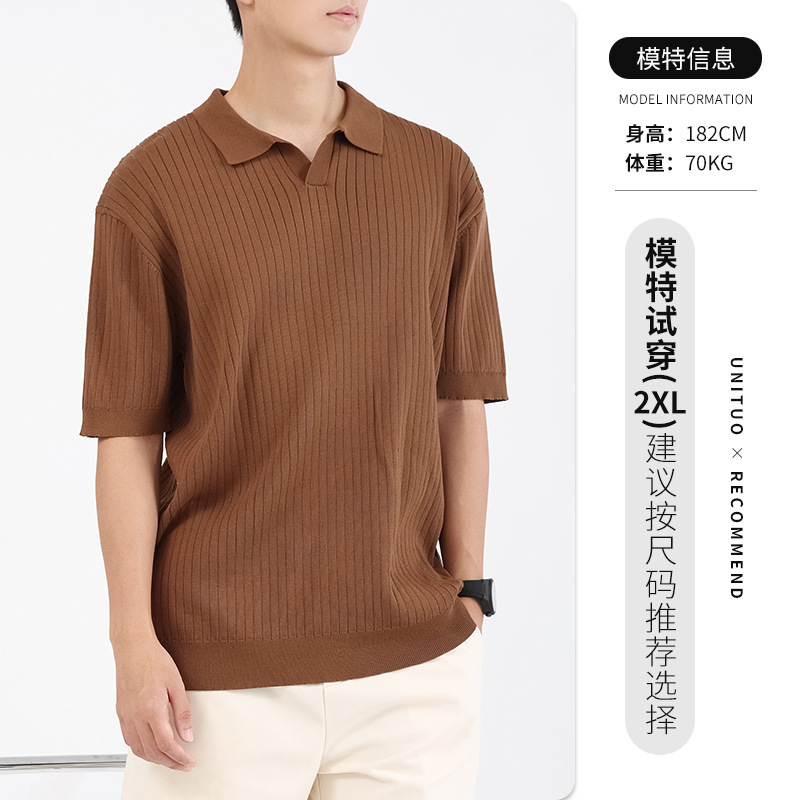 Camiseta coreana para hombres de alto nivel con solapa Paul camiseta de verano de manga corta hielo transpirable jersey de cuello en V para hombres