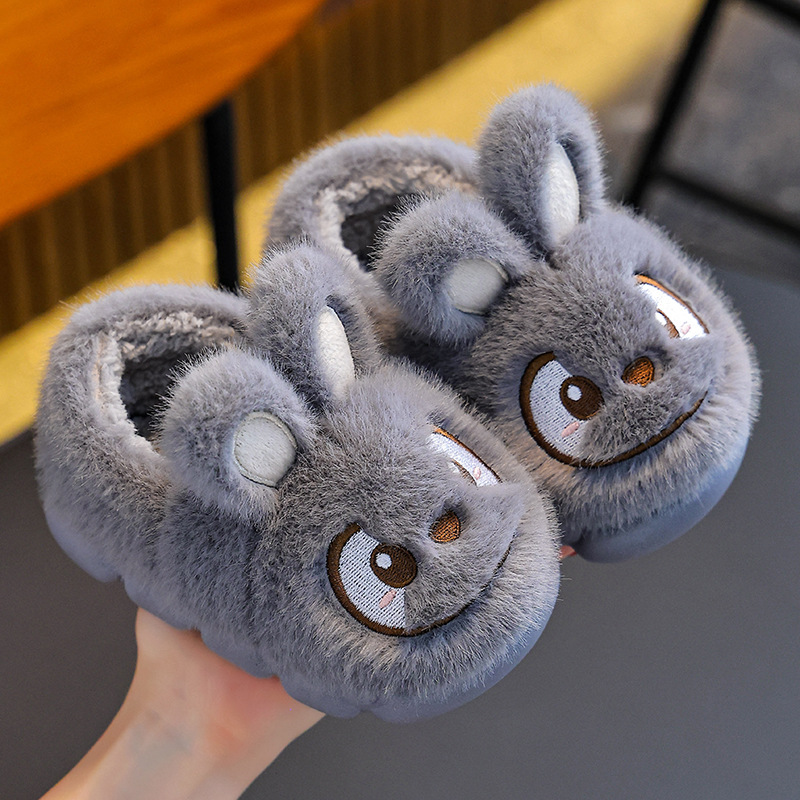 Zapatillas de algodón para niños de invierno para niños y niñas, calentamiento de lana para niños y niñas, conejos lindos para padres e hijos, zapatos de algodón para niños pequeños y medianos