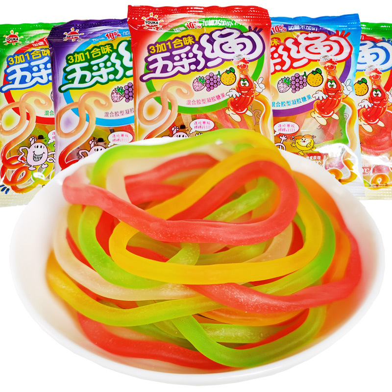 Youka Colorful Rope Soft Candy QQ Rubber Candy Soft Candy Candy Rope Candy 8090 Retro Snack 30 Bags/ Medium Pack