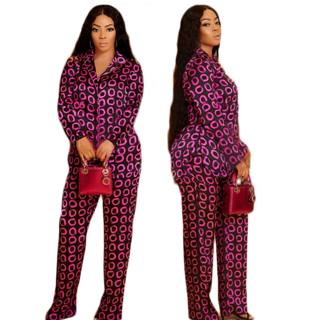 F091 Circle Digital Printing Fashion Casual Women’s Two Piece Set