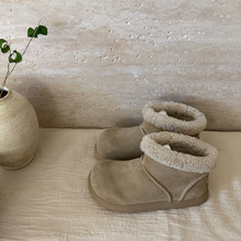 牛皮版~复古圆头丑萌短靴女加绒加厚雪地靴保暖大棉鞋厚底毛毛靴