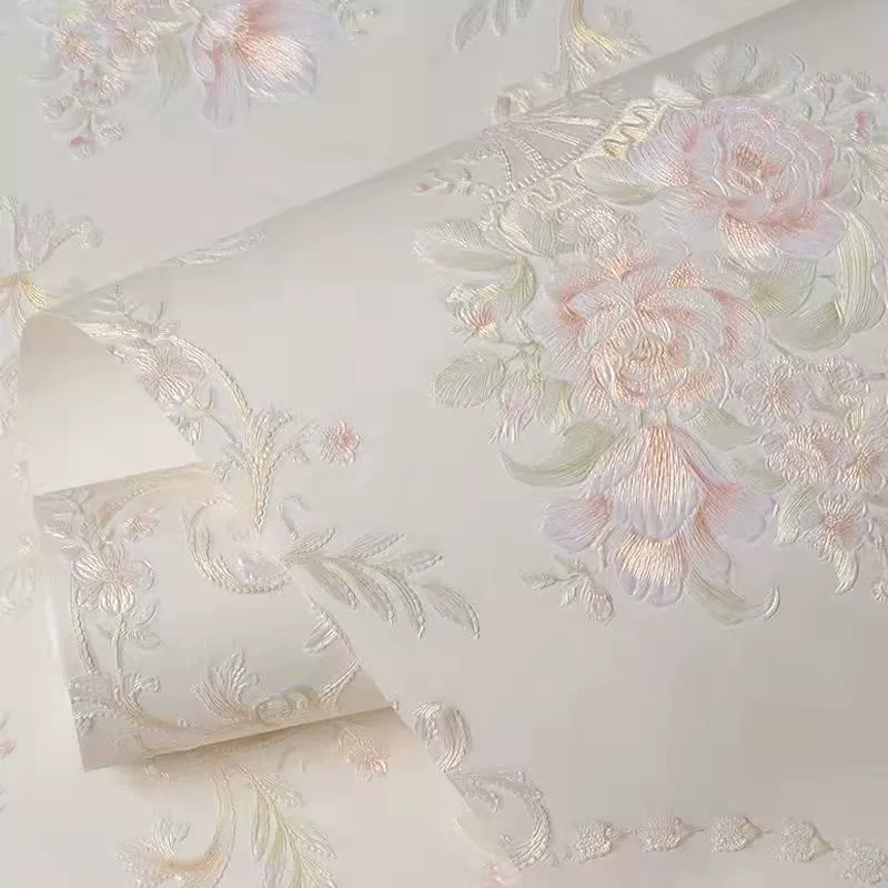 Самоклеящаяся флизелиновая обои, 0,53×1 м рулон, 3D‑фактура с цветочным рисунком, тёплый европейский стиль
