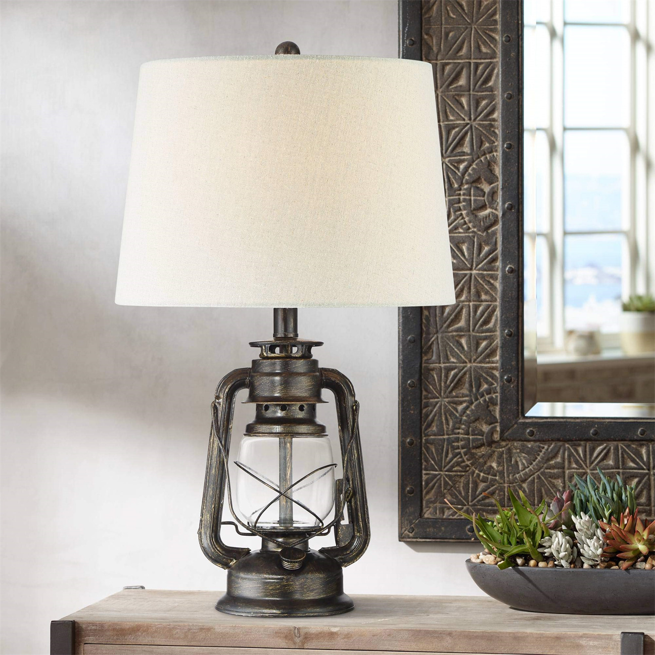 cloth retro bronze copper coffee atmospheric table lamp for living…