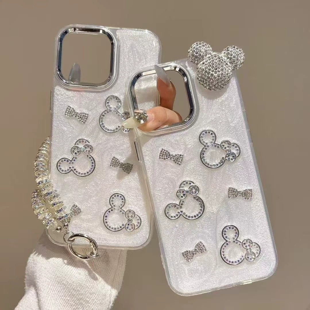 Чехол для iPhone 16 с мультяшным рисунком, совместимый, с бантом и браслетом, корейский стиль