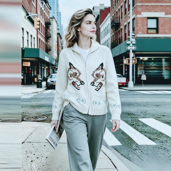 Retro demi-season cardigan with zipper