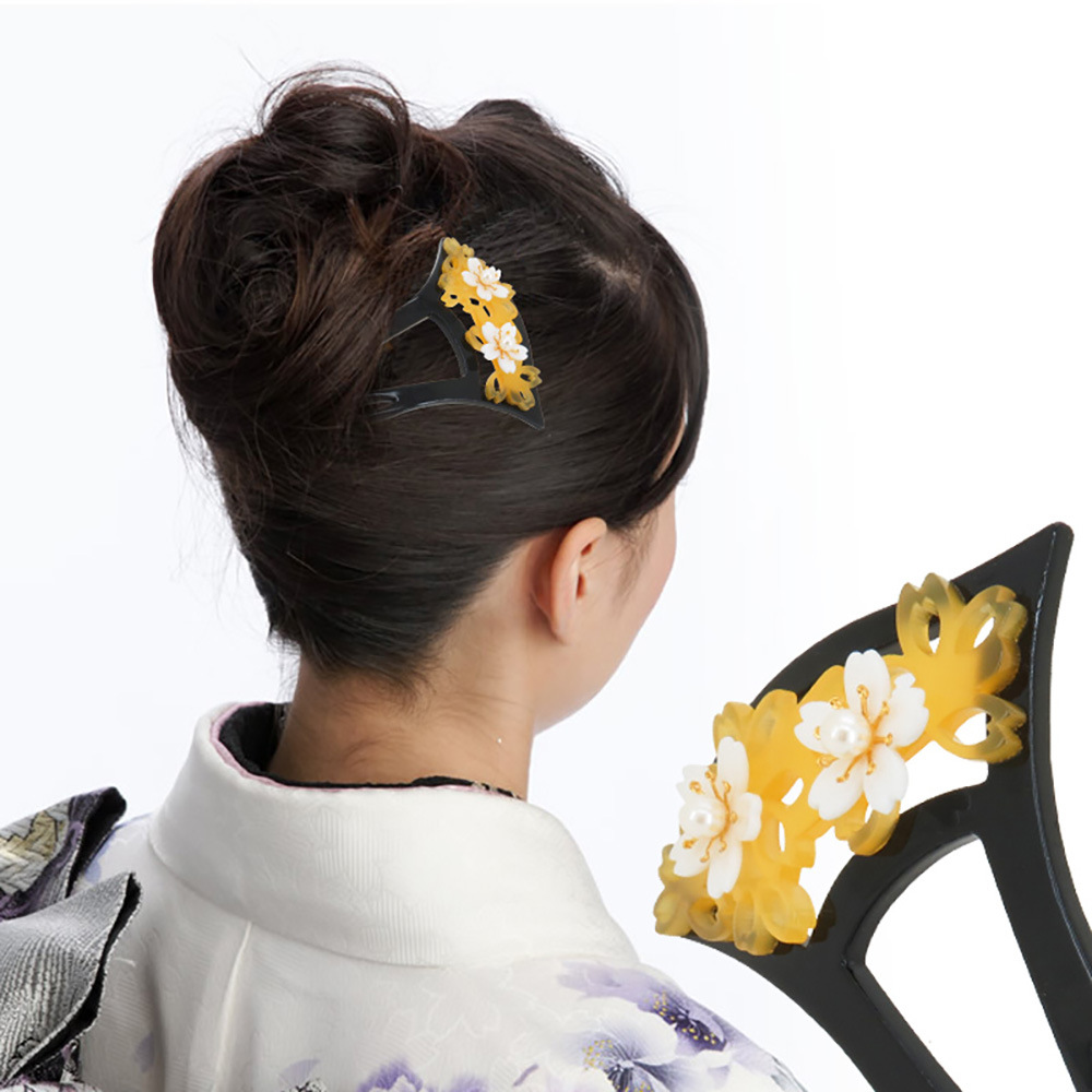 厂家直销楼空樱白花头饰品古风亚克力U型簪子新娘发簪