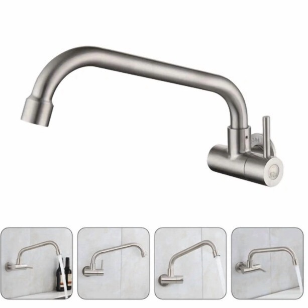 Cross-Border Walmart Single Cold Water Faucet Stainless Steel Pull-Out Kitchen Faucet with Rotatable Sink Cross-Border Walmart Single Cold Water Faucet Stainless Steel Pull-Out Kitchen Faucet with Rotatable Sink