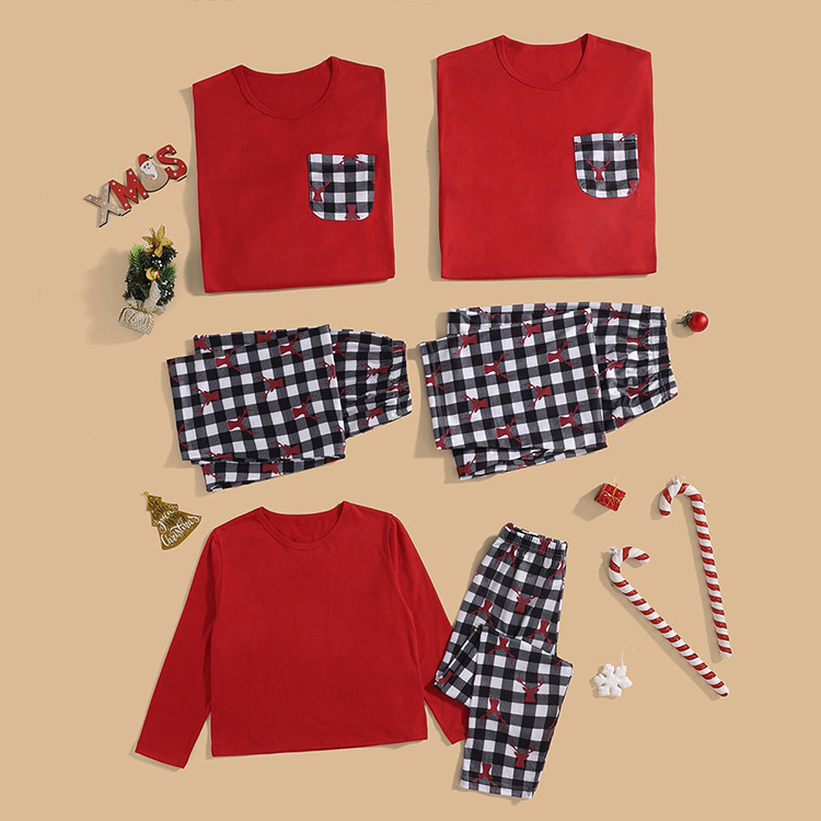 Navidad familia desgaste padre-niño desgaste Otoño e Invierno color sólido rayas satén seda artificial niños y niñas pijamas homewear traje